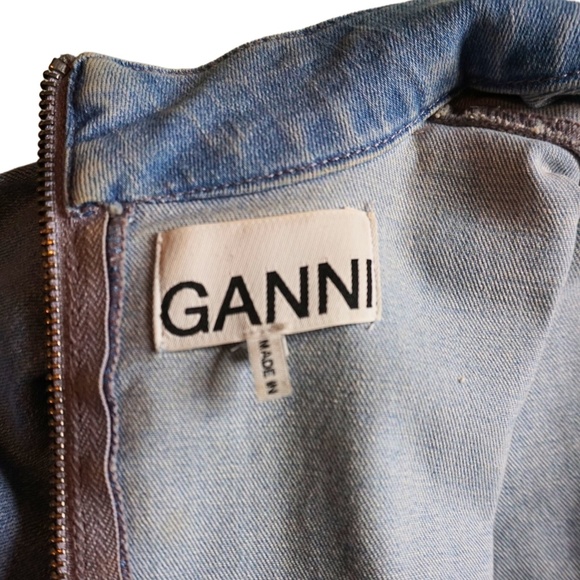 GANNI Light Blue Denim Jeans Shift Dress w/ Puff Sleeves Sz 12 US (NWOT) - Picture 6 of 12